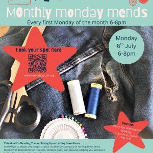 Monthly Monday Mending 6th July 6-8pm