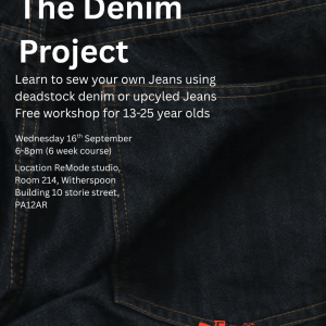 Denim Project- trouser making 16th September 6-8pm (6 week course)